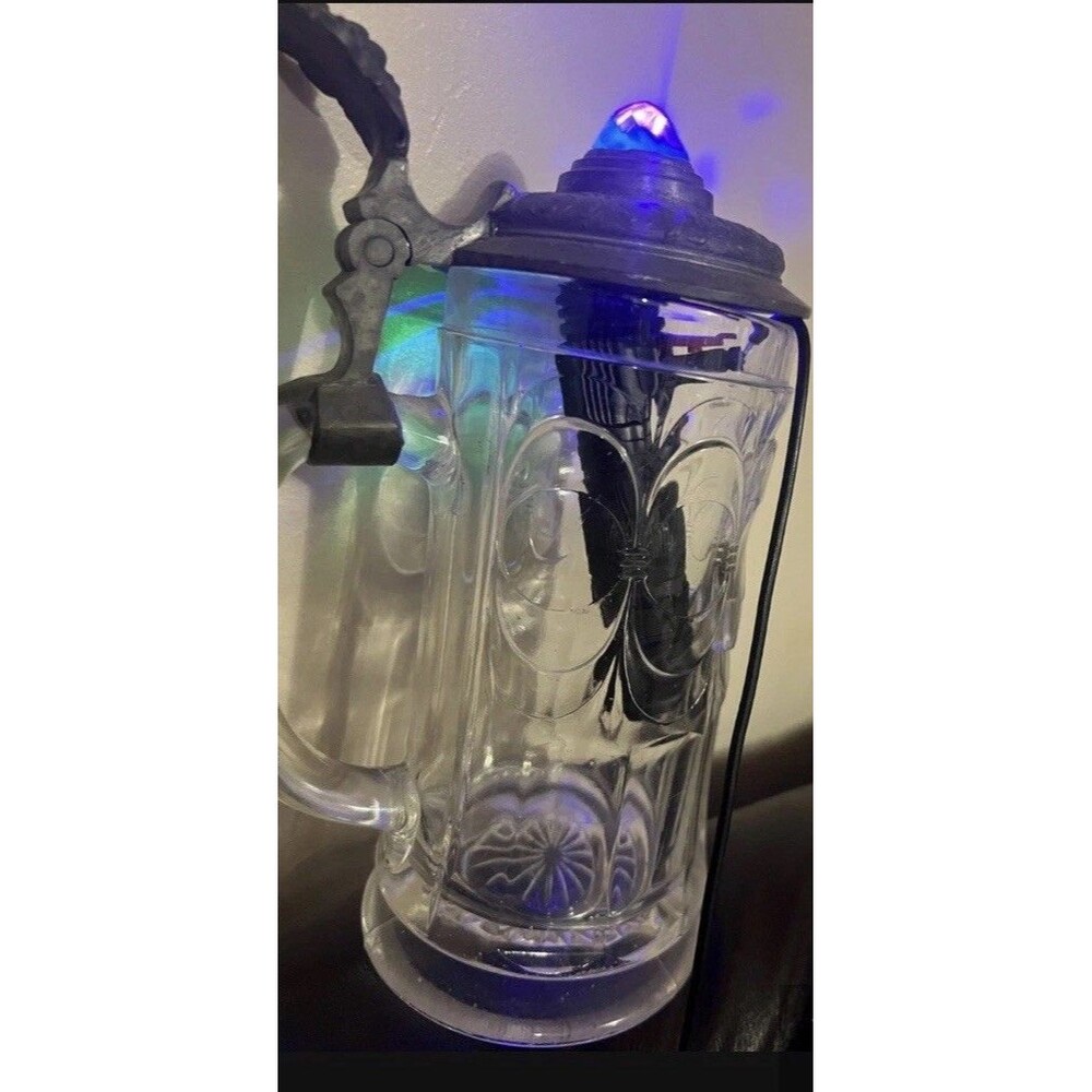 Antique  German Glass with Pewter lid  Green jewel finial  Prism Stein 1800-1900